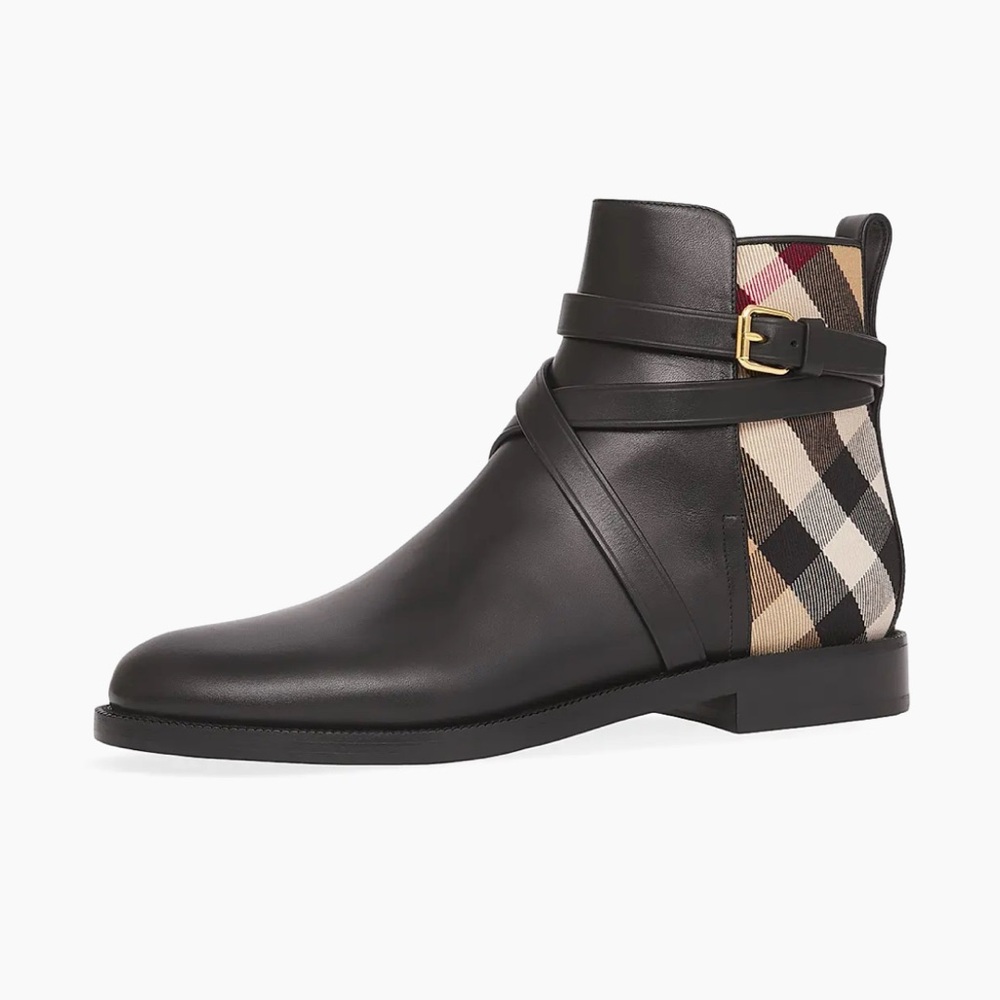 BURBERRY Pryle House Check & Leather Equestrian Ankle Boots 39.5 / 9 - Picture 2 of 15